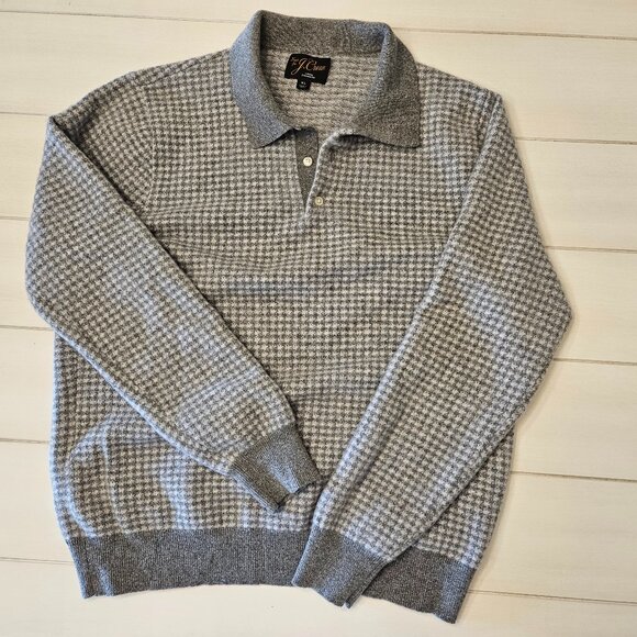 J.Crew Cashmere Collared Grey Houndstooth Sweater-polo - Size XL - Picture 3 of 10